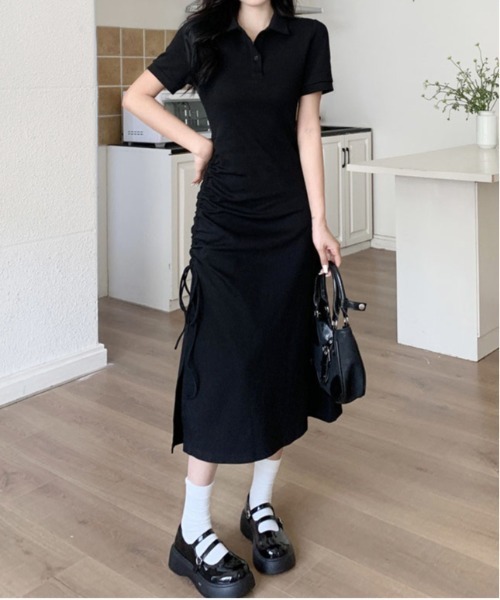 &soiree(アンドソワレ)の「サイドシャーリングタイト半袖ワンピース(ワンピース・レディース・ブラック・X-LARGE/LARGE/MEDIUM/SMALL)」の1枚目の写真