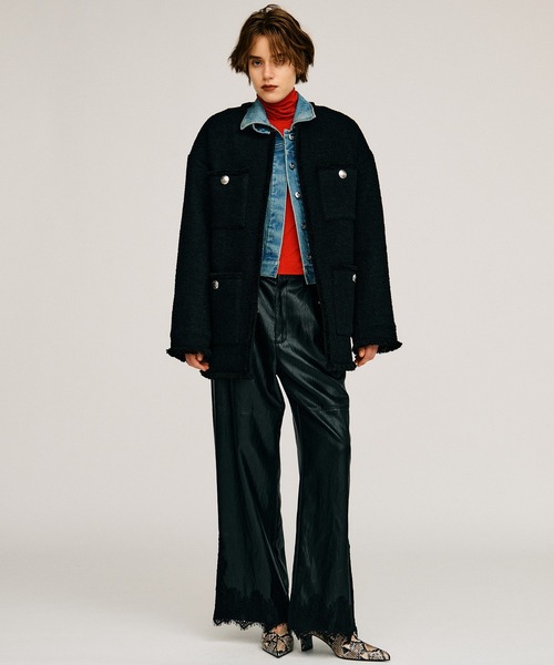 PRANK PROJECT(プランクプロジェクト)の「【2026Autumn Pre-Order】ヴィーガンレザースリットレースパンツ / Vegan Leather Slit Lace Pants(その他パンツ・レディース・ブラウン/ホワイト/ブラック・38/36/34)」の4枚目の写真