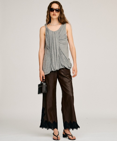 PRANK PROJECT(プランクプロジェクト)の「【2026Autumn Pre-Order】ヴィーガンレザースリットレースパンツ / Vegan Leather Slit Lace Pants(その他パンツ・レディース・ブラウン/ホワイト/ブラック・38/36/34)」の7枚目の写真