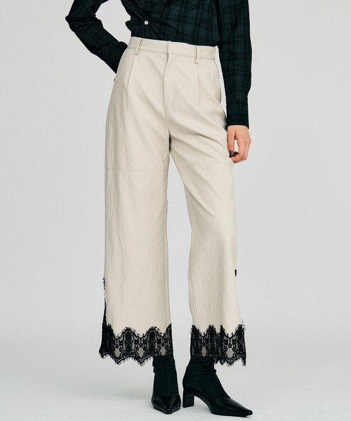 PRANK PROJECT(プランクプロジェクト)の「【2026Autumn Pre-Order】ヴィーガンレザースリットレースパンツ / Vegan Leather Slit Lace Pants(その他パンツ・レディース・ブラウン/ホワイト/ブラック・38/36/34)」の11枚目の写真