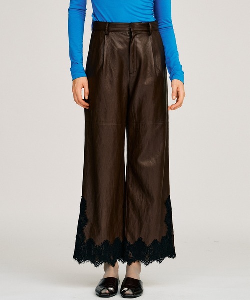 PRANK PROJECT(プランクプロジェクト)の「【2026Autumn Pre-Order】ヴィーガンレザースリットレースパンツ / Vegan Leather Slit Lace Pants(その他パンツ・レディース・ブラウン/ホワイト/ブラック・38/36/34)」の10枚目の写真