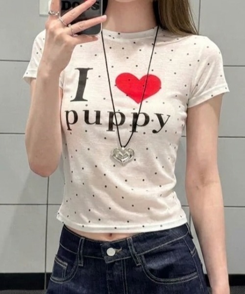 Teem Store(チームストア)の「ロゴプリントTシャツ ドット柄ピチT(Tシャツ/カットソー・レディース・ホワイト系1/ホワイト系3/ホワイト系2・M/S)」の2枚目の写真