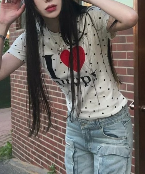 Teem Store(チームストア)の「ロゴプリントTシャツ ドット柄ピチT(Tシャツ/カットソー・レディース・ホワイト系1/ホワイト系3/ホワイト系2・M/S)」の4枚目の写真