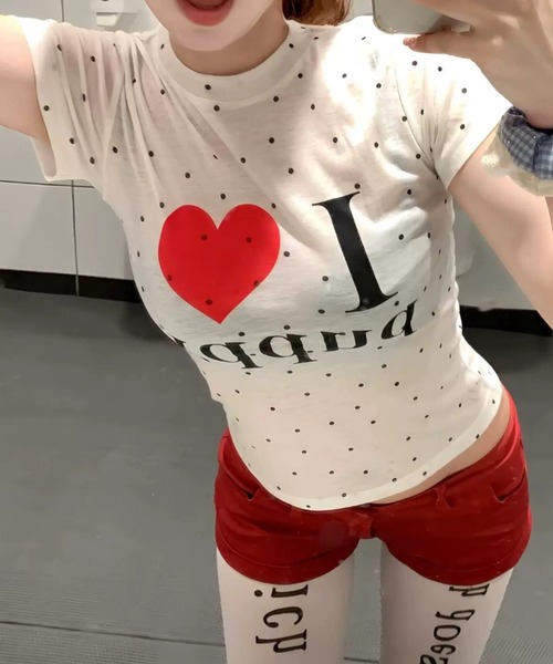 Teem Store(チームストア)の「ロゴプリントTシャツ ドット柄ピチT(Tシャツ/カットソー・レディース・ホワイト系1/ホワイト系3/ホワイト系2・M/S)」の7枚目の写真