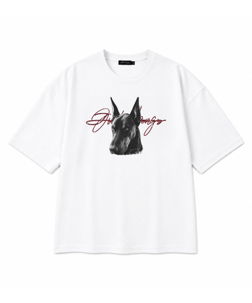 JUSTHANG(ジャストハング)の「ドーベルマン&ビッグロゴ (Bi-Balance) ホワイトオーバーサイズ半袖(Tシャツ/カットソー・メンズ・その他・MEDIUM/LARGE/X-LARGE)」の2枚目の写真