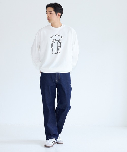coca(coca)(コカ)の「スウェット風ベアプリントワイドロンT(Tシャツ/カットソー・メンズ・ブラック/ホワイト・XL/L/M)」の4枚目の写真
