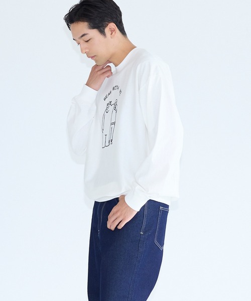 coca(coca)(コカ)の「スウェット風ベアプリントワイドロンT(Tシャツ/カットソー・メンズ・ブラック/ホワイト・XL/L/M)」の7枚目の写真