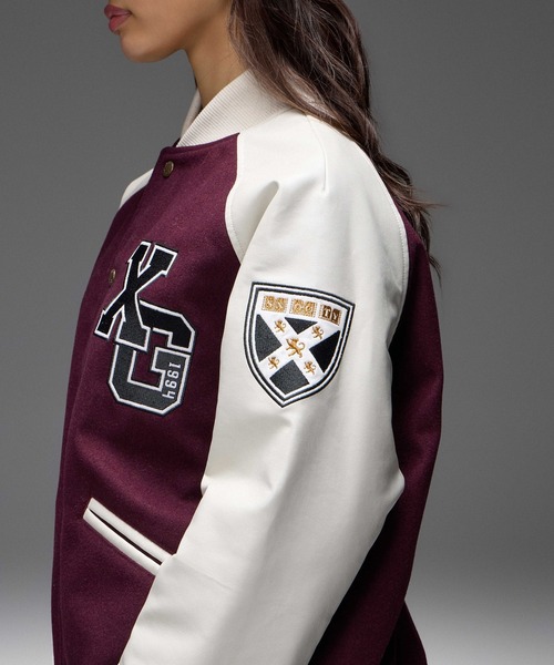 X-girl(エックスガール)の「FACE PATCH STADIUM JACKET(スタジャン・レディース・ブラック/バーガンディー・M/S)」の14枚目の写真