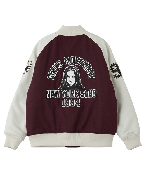 X-girl(エックスガール)の「FACE PATCH STADIUM JACKET(スタジャン・レディース・ブラック/バーガンディー・M/S)」の16枚目の写真