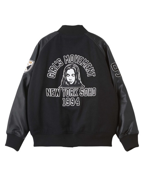 X-girl(エックスガール)の「FACE PATCH STADIUM JACKET(スタジャン・レディース・ブラック/バーガンディー・M/S)」の18枚目の写真