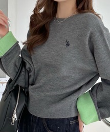 【Ada.別注 U.S. POLO ASSN.】 ガゼットデザイン 袖口 バイカラー スウェットライク ニット