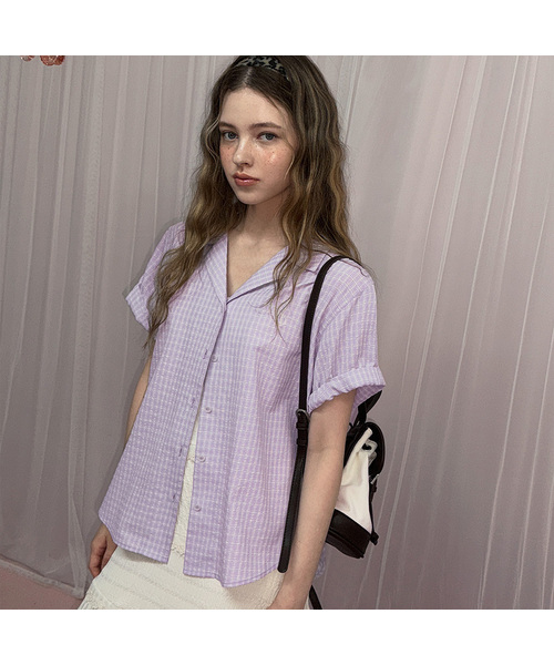 TWEE(トゥウィー)の「ドフィンチェックツイスト半袖シャツ(シャツ/ブラウス・レディース・ミント/ラベンダー・FREE)」の2枚目の写真