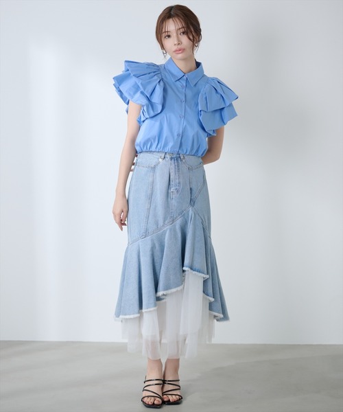 AND COUTURE(アンドクチュール)の「チュールレイヤードデニムスカート(デニムスカート・レディース・ブラック/ブルー・SMALL/MEDIUM)」の22枚目の写真