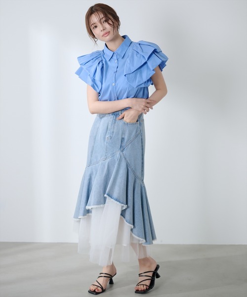 AND COUTURE(アンドクチュール)の「チュールレイヤードデニムスカート(デニムスカート・レディース・ブラック/ブルー・SMALL/MEDIUM)」の11枚目の写真