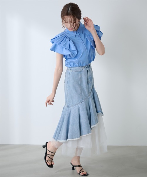 AND COUTURE(アンドクチュール)の「チュールレイヤードデニムスカート(デニムスカート・レディース・ブラック/ブルー・SMALL/MEDIUM)」の12枚目の写真