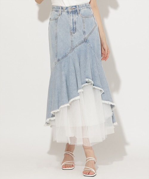 AND COUTURE(アンドクチュール)の「チュールレイヤードデニムスカート(デニムスカート・レディース・ブラック/ブルー・SMALL/MEDIUM)」の8枚目の写真
