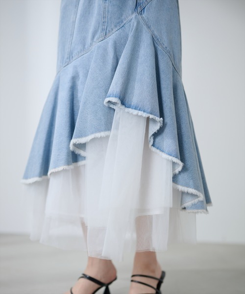 AND COUTURE(アンドクチュール)の「チュールレイヤードデニムスカート(デニムスカート・レディース・ブラック/ブルー・SMALL/MEDIUM)」の9枚目の写真