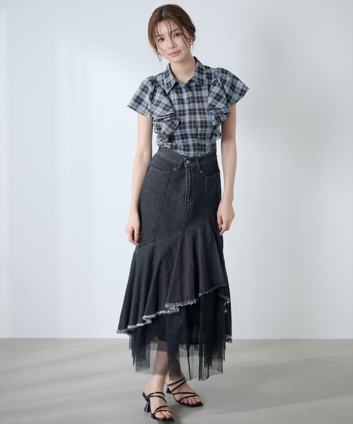 AND COUTURE(アンドクチュール)の「チュールレイヤードデニムスカート(デニムスカート・レディース・ブラック/ブルー・SMALL/MEDIUM)」の18枚目の写真
