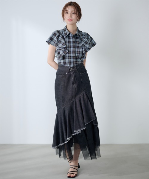 AND COUTURE(アンドクチュール)の「チュールレイヤードデニムスカート(デニムスカート・レディース・ブラック/ブルー・SMALL/MEDIUM)」の20枚目の写真