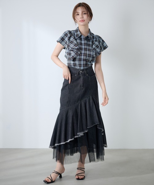 AND COUTURE(アンドクチュール)の「チュールレイヤードデニムスカート(デニムスカート・レディース・ブラック/ブルー・SMALL/MEDIUM)」の21枚目の写真