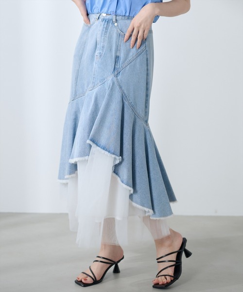 AND COUTURE(アンドクチュール)の「チュールレイヤードデニムスカート(デニムスカート・レディース・ブラック/ブルー・SMALL/MEDIUM)」の13枚目の写真
