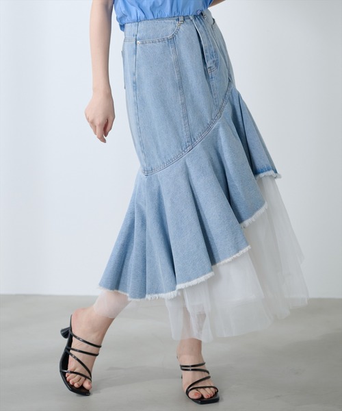 AND COUTURE(アンドクチュール)の「チュールレイヤードデニムスカート(デニムスカート・レディース・ブラック/ブルー・SMALL/MEDIUM)」の14枚目の写真