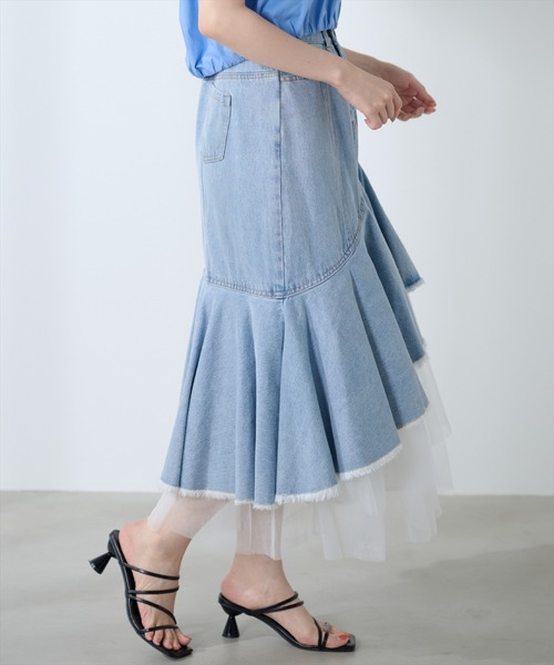 AND COUTURE(アンドクチュール)の「チュールレイヤードデニムスカート(デニムスカート・レディース・ブラック/ブルー・SMALL/MEDIUM)」の15枚目の写真