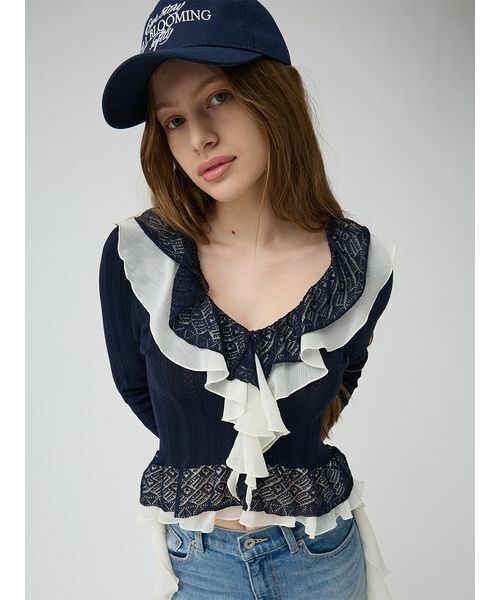LILY BROWN(リリーブラウン)の「ボリュームフリルニットトップス(ニット/セーター・レディース・アイボリー/ピンク/ライトブルー/ネイビー・F)」の7枚目の写真