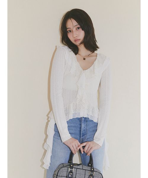 LILY BROWN(リリーブラウン)の「ボリュームフリルニットトップス(ニット/セーター・レディース・アイボリー/ピンク/ライトブルー/ネイビー・F)」の5枚目の写真
