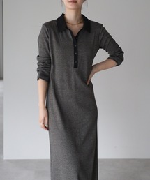 配色襟ロングワンピース