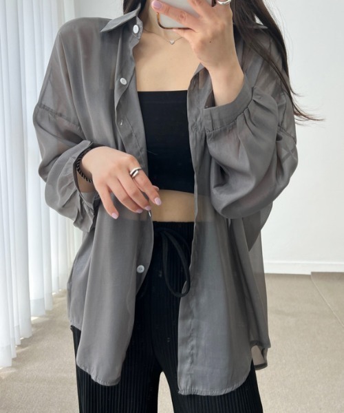 FLINEA(フリネア)の「シアー長袖シャツ(シャツ/ブラウス・レディース・パープル/ブルー/オレンジ/ブラック/チャコールグレー/ベージュ/ホワイト・FREE)」の10枚目の写真