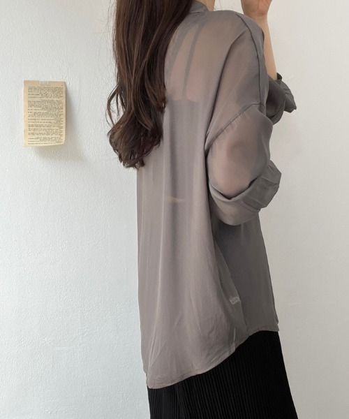 FLINEA(フリネア)の「シアー長袖シャツ(シャツ/ブラウス・レディース・パープル/ブルー/オレンジ/ブラック/チャコールグレー/ベージュ/ホワイト・FREE)」の11枚目の写真