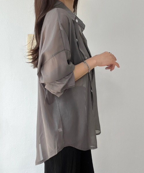 FLINEA(フリネア)の「シアー長袖シャツ(シャツ/ブラウス・レディース・パープル/ブルー/オレンジ/ブラック/チャコールグレー/ベージュ/ホワイト・FREE)」の14枚目の写真