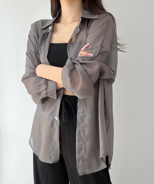 FLINEA(フリネア)の「シアー長袖シャツ(シャツ/ブラウス・レディース・パープル/ブルー/オレンジ/ブラック/チャコールグレー/ベージュ/ホワイト・FREE)」の16枚目の写真