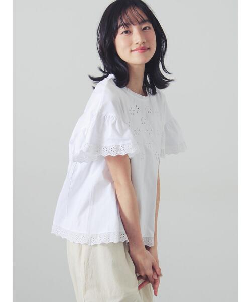 Samansa Mos2(サマンサ モスモス)の「カットワーク刺繍レースカットソー(Tシャツ/カットソー・レディース・キナリ/オフホワイト/ブラック・F)」の5枚目の写真