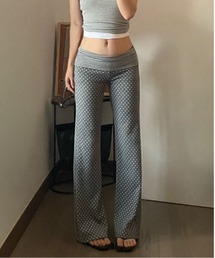 ボーダー×ドット柄セミフレアパンツ