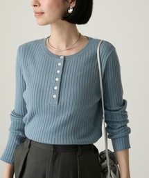 【Aunely】<パチレスニット>ヘンリーネックニットプルオーバー