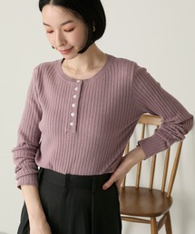 【Aunely】＜パチレスニット＞ヘンリーネックニットプルオーバー