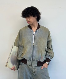 MandO（エムオー） | 【ユニセックス】泥加工配色リブデニムMA-1/デニムジャケット/セットアップ着用可能(デニムジャケット)