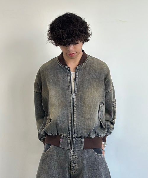 MandO（エムオー）（エムオー）の「【ユニセックス】泥加工配色リブデニムMA-1/デニムジャケット/セットアップ着用可能（デニムジャケット・メンズ・ブラック/インディゴブルー/ライトブルー・LARGE/MEDIUM）」の20枚目の写真