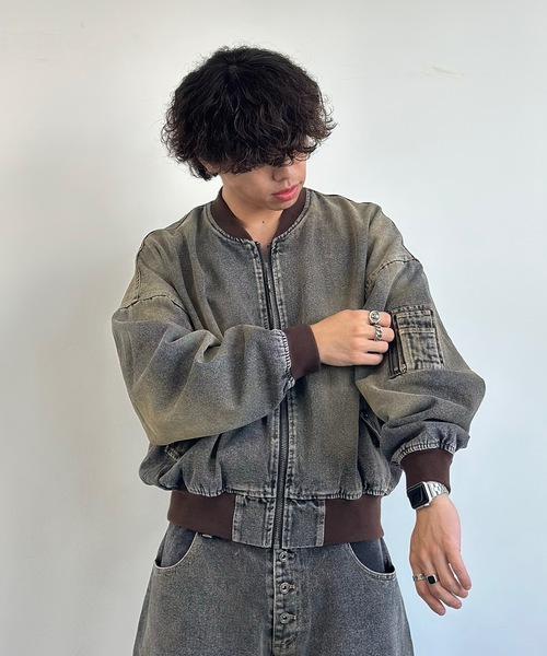 MandO（エムオー）（エムオー）の「【ユニセックス】泥加工配色リブデニムMA-1/デニムジャケット/セットアップ着用可能（デニムジャケット・メンズ・ブラック/インディゴブルー/ライトブルー・LARGE/MEDIUM）」の22枚目の写真