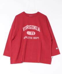 【DISCUS/ディスカス】【カレッジ調のブランドロゴプリントがアクセント】8分袖 ワイドシルエットTシャツ 綿100% カットソー ブランドロゴ カジュアル レイヤード アメカジ ストリート