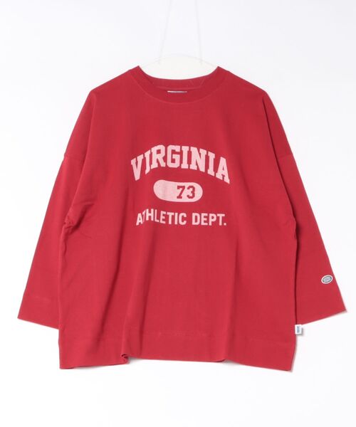 DISCUS(ディスカス)の「【DISCUS/ディスカス】【カレッジ調のブランドロゴプリントがアクセント】8分袖 ワイドシルエットTシャツ 綿100% カットソー ブランドロゴ カジュアル レイヤード アメカジ ストリート(Tシャツ/カットソー・レディース・ブラック/ネイビー/レッド/オフホワイト/エメラルド/サンドベージュ・MEDIUM)」の1枚目の写真