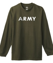 Ol' Basics（オール・ベーシックス） 長袖Tシャツ ARMY アーミー ミリタリー ロゴ プリント 袖リブ ロンT ロングTシャツ トップス カットソー レディース