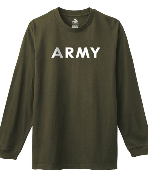 Ol' Basics(オールベーシックス)の「Ol' Basics(オール・ベーシックス) 長袖Tシャツ ARMY アーミー ミリタリー ロゴ プリント 袖リブ ロンT ロングTシャツ トップス カットソー レディース(Tシャツ/カットソー・レディース・ブラック/ホワイト/アーミー/ヘザーグレー・XS/S)」の1枚目の写真
