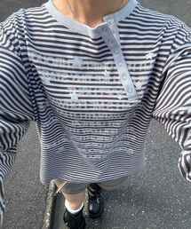 SEQUENZ（シークエンズ）の「※WEB限定   ぼかしプリントヘンリーネックロンT   sqnzU BORDER L S TEE（Tシャツ/カットソー）」