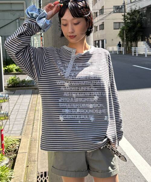 SEQUENZ(シークエンズ)の「※WEB限定 / ぼかしプリントヘンリーネックロンT / sqnzU BORDER L/S TEE(Tシャツ/カットソー・レディース・ブラック/ホワイト/ブラウン/その他5/ターコイズブルー/その他6・SMALL/MEDIUM/LARGE)」の16枚目の写真