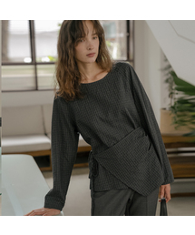 Wrap check blouse [TIFA06BL05]_Charcoal