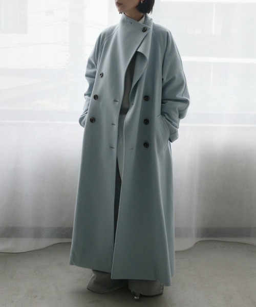Ameri(アメリ)の「UND WOOL ASYMMETRY STAND COLLAR COAT(ダウンジャケット/コート・レディース・アイボリー/カーキ/ブラック/ライトブルー・SMALL/MEDIUM/SHORT)」の4枚目の写真