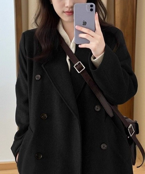 LUCPY（ラクピー）の「ダブルブレスト ロングチェスターコート（その他アウター・レディース・グレー/ブラック・X-LARGE/LARGE/MEDIUM/SMALL）」の3枚目の写真